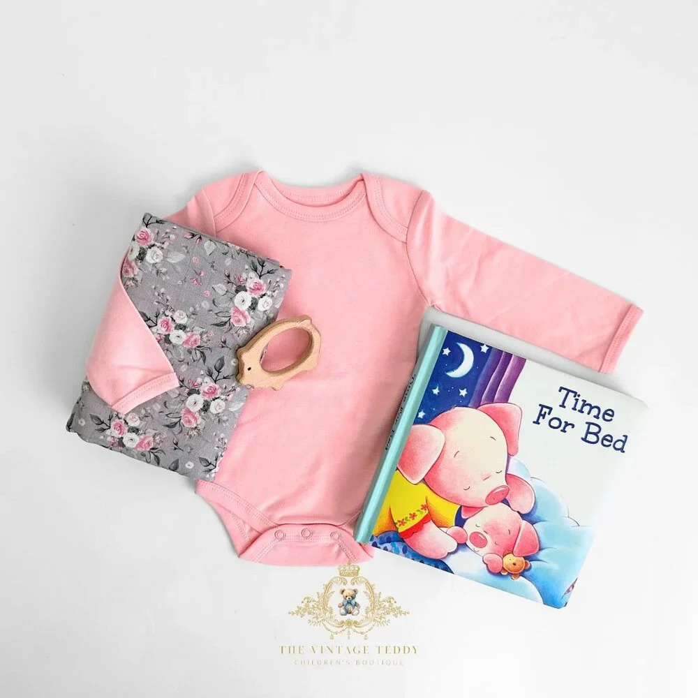 NWT Cute Baby Girls Gift Set Baby Onesie Swaddling Blanket Toy Children's Book